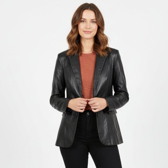 Joie Black Vegan Leather Button Up Jacket Blazer M Medium - Picture 1 of 7